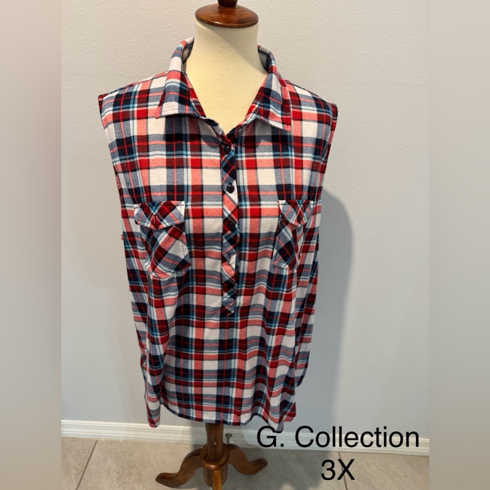 G. Collection Red and Blue Plaid Button-Down Shirt